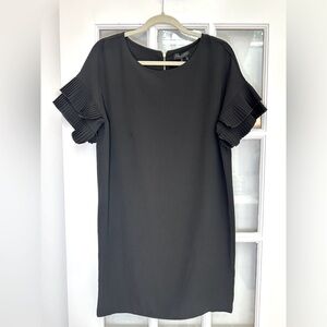 Donna Karan New York Black Dress Flutter Ruffle Sleeve Gold Zipper Size 4 NWT